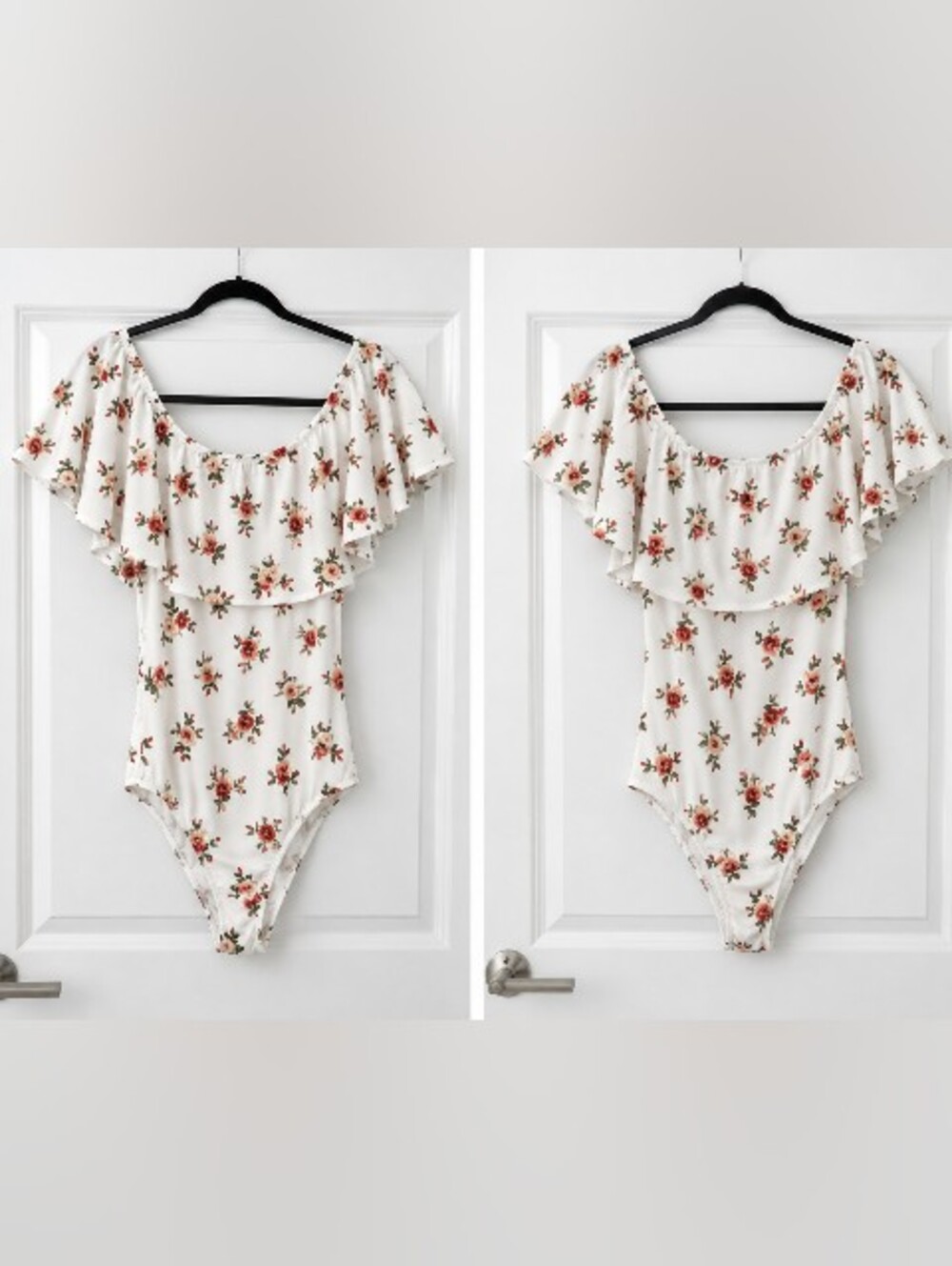 Orange Kiss Cottagecore Coquette Ruffled Floral Print Bodysuit Size Medium